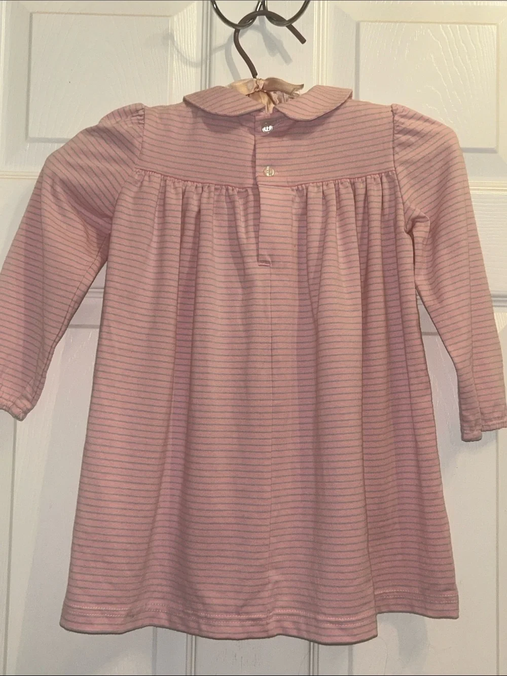 Busy Bees Toddler Pink Striped Long Sleeve Dress w/Peter Pan Collar